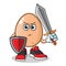 Egg warior holding sword and shield mascot vector cartoon illustration