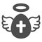 Egg with wings and cross solid icon, Happy Easter concept, Holy Easter symbol on white background, Egg as winged angel