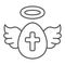 Egg with wings and cross thin line icon, Happy Easter concept, Holy Easter symbol on white background, Egg as winged