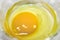 Egg yolk in clear glass bowl
