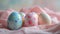 Eggcellent Elegance: Intricately designed Easter eggs adorned with pastel patterns on a soft backdrop.