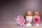 Eggcup and boiled egg, on wooden table.
