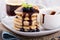 Eggless pancakes with blueberries and chocolate