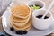 Eggless pancakes with blueberries and chocolate