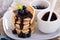 Eggless pancakes with blueberries and chocolate