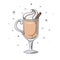 Eggnog with cinnamon and whipped cream. Sketch of a Christmas treat. Festive gogol mogol with decorations. Vector element