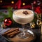 Eggnog cocktail on festive Christmas table, holiday background