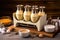 eggnog making station with measuring cups and bowls