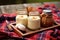 eggnog in mason jars on picnic blanket