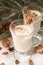 Eggnog, winter Christmas traditional hot drink with milk, eggs,