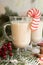 Eggnog, winter Christmas traditional hot drink with milk, eggs,