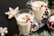 Eggnog, winter Christmas traditional hot drink with milk, eggs,