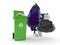 Eggplant character with dustbin