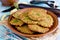 Eggplant couscous patty cakes, pan fried snack pancakes from minced eggplant