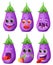 Eggplant emoji cartoon character set. Various emotions. Funny, love, romantic, pain