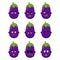 Eggplant face set. sleeping and evil emotion avatar. bewildered