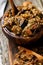 Eggplant paste in a wooden bowl