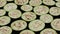 Eggplant slices on Black. Side view. Loop motion. Rotation 360.