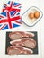 Eggs and bacon ingredients with british flag