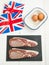 Eggs and bacon ingredients with british flag