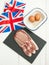 Eggs and bacon ingredients with british flag