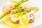 Eggs benedict with bacon twist asparagus