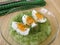 Eggs on cucumber puree