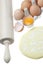 Eggs,dough and rolling pin