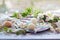 Eggs, Easter decoration, apple tree flowers on a wooden surface