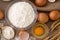 Eggs and flour basic ingredients for baking top view