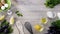 Eggs, flour and kitchenware on wooden table background, traditional biscuits