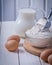Eggs flour scoop pitcher with milk