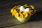 Eggs lie on a cushion of dandelions in the kitchen bowl.