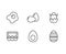 Eggs, organic food flat line icons. Breakfast fried egg, hatched chicken in eggshell vector illustration, easter sign