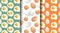 Eggs seamless patterns set. Morning breakfast symbols.