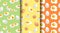 Eggs seamless patterns set. Morning breakfast symbols.