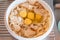 Eggs Separated yolks from whites in a bowl with breadcrumbs to make bread dumplings, Germany