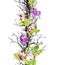 Eggs, spring crocus flowers, branches, leaves. Floral seamless border for Easter. Watercolor