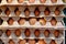 Eggs in stacks of egg tray