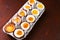 Eggs in varying degrees of availability depending on the time of boiling eggs