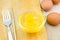 Eggs yolk on the bowl ready to cook.