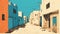 Egypt Alleyway: Minimal Screenprint Illustration In Turquoise And Beige