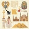 Egypt amazing advertising vector set. Egyptian traditional icons in flat design. Holiday banner. Vacation and summer.