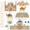 Egypt architecture and symbol elements set Vector. Famous city architecture, camel, palm tree and ornaments national styles