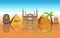 Egypt background with Great Sphinx and pyramids.