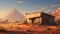 Egypt Cabin: A Stunning Artistic Representation Of An Old Wooden Hut On A Rocky Desert