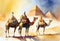 Egypt, camels. Artwork watercolor. AI generative. Travel