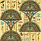 Egypt colorful ornament with ancient Egyptian hieroglyphs on aged paper background,.