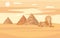 Egypt desert landscape with pyramids and sphinx vector illustration background.