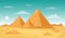 Egypt desert with pyramids. Africa landscape background. Egyptian town Giza. Ancient history tomb. Sand scenery